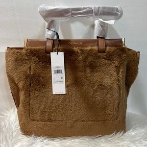 Calvin Klein “Tina” camel Fur Oversized Tote NWT